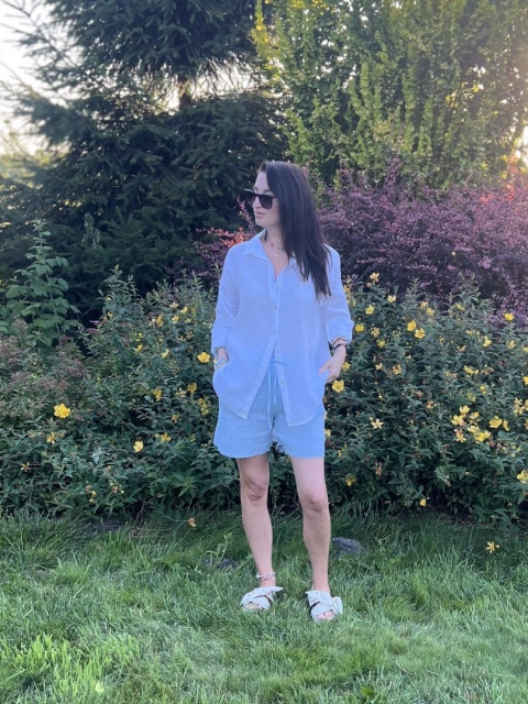 Lniana długa koszula błękit