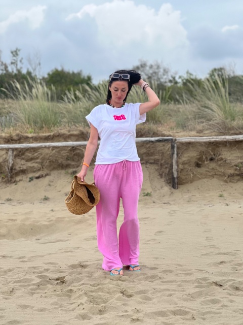 Muślinowe długie spodnie różowe