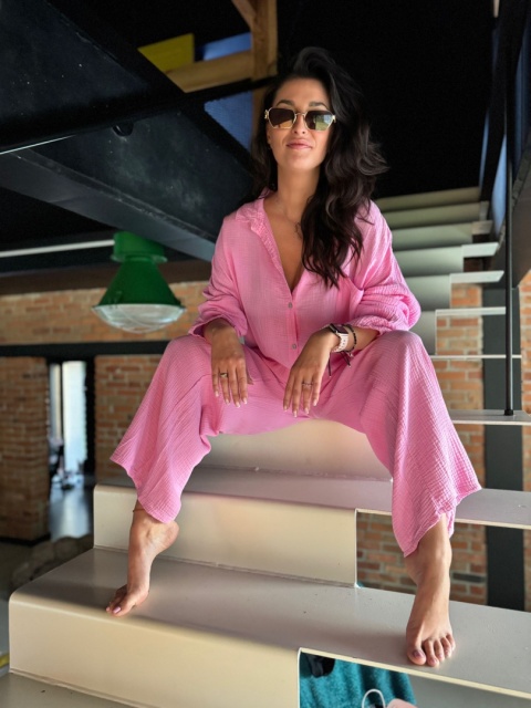 Muślinowe długie spodnie różowe