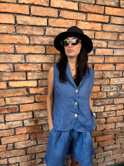 Komplet lniany granat