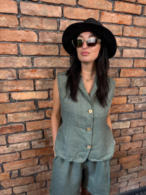 Komplet lniany zieleń