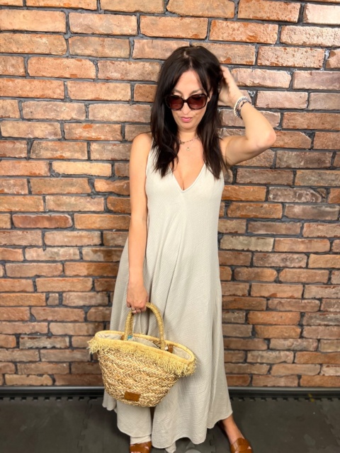 Długa sukienka muślinowa popiel