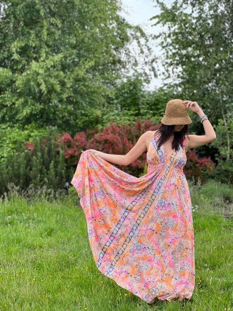 Długa sukienka boho róż