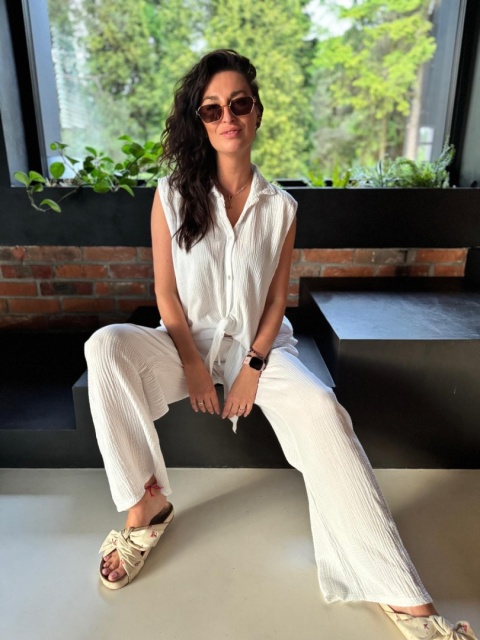 Muślinowe długie spodnie biel