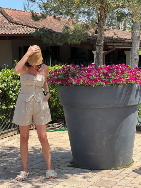 Komplet w paski beż