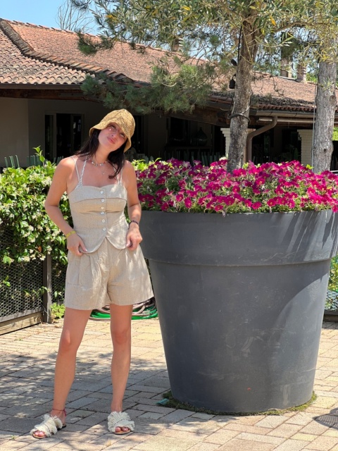 Komplet w paski beż