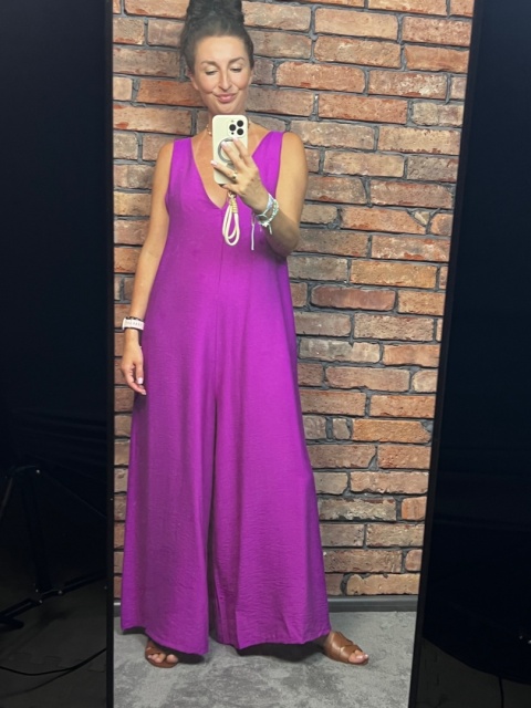 Wiskozowy długi kombinezon purpura