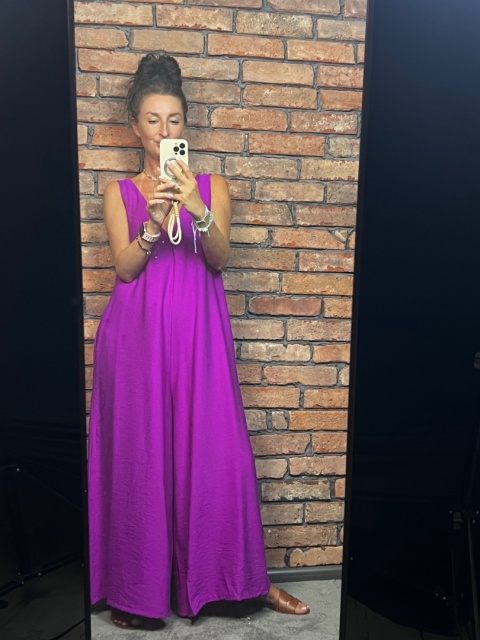 Wiskozowy długi kombinezon purpura