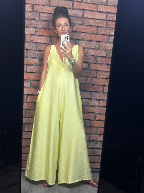 Wiskozowy długi kombinezon banan