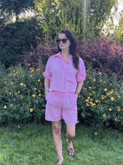 Lniane krótkie spodenki róż