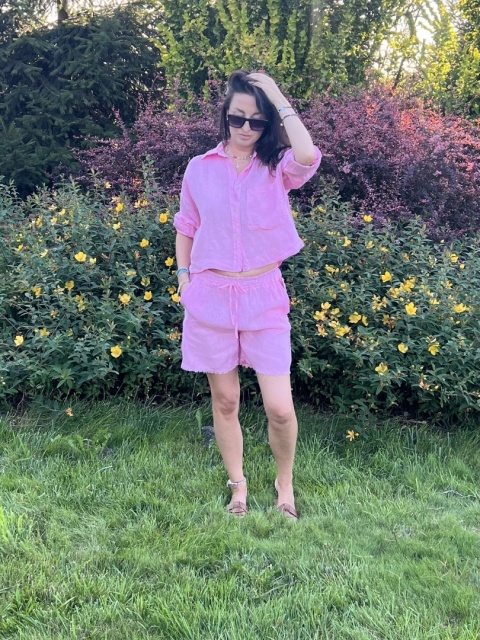 Lniane krótkie spodenki róż