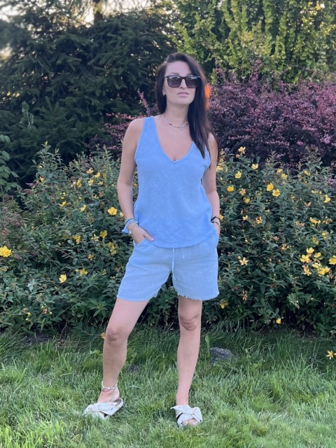 Lniane krótkie spodenki błękit