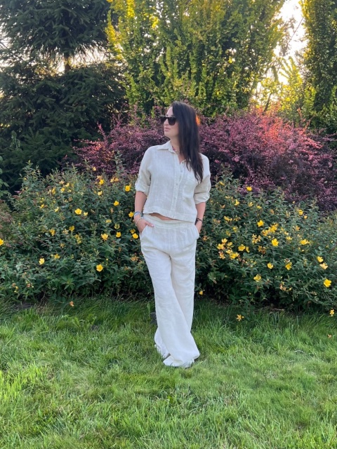 Lniane długie spodnie beż