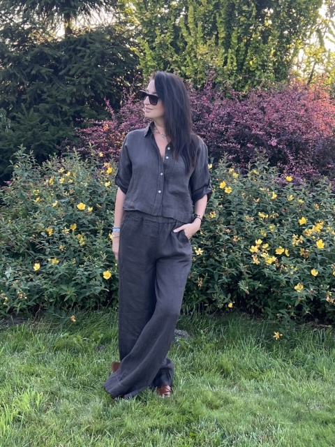 Lniane długie spodnie czekolada