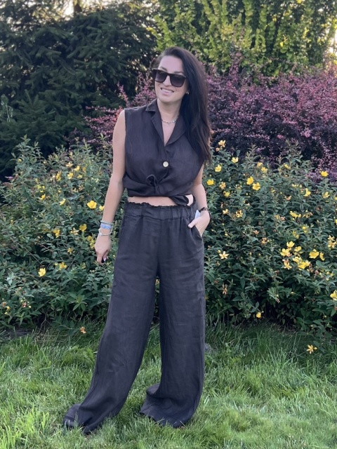 Lniane długie spodnie czekolada