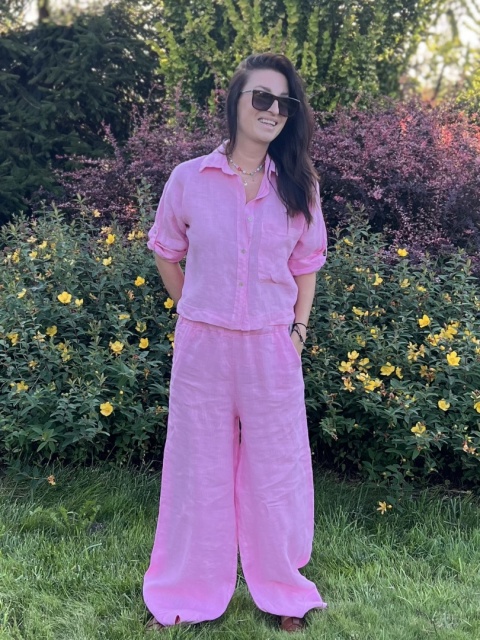 Lniana krótka koszula róż