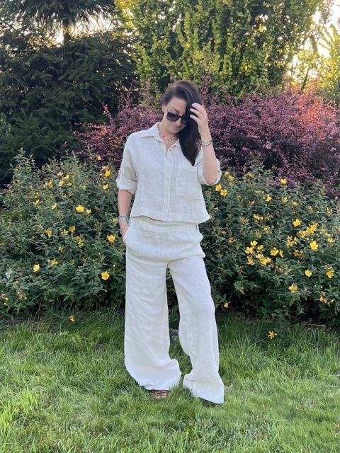 Lniana krótka koszula beż