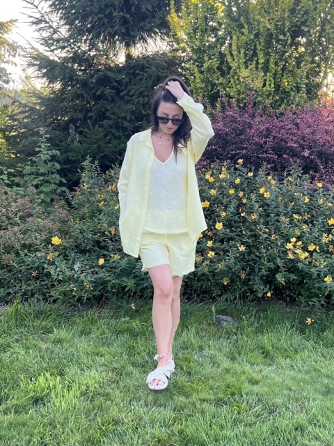 Lniana długa koszula banan