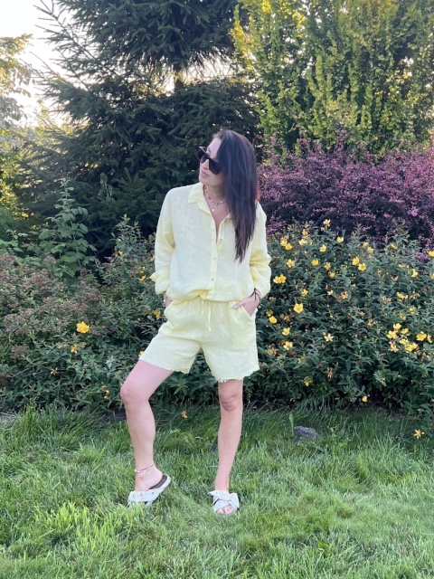 Lniana długa koszula banan