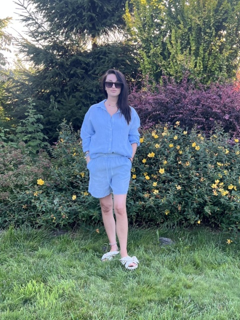 Lniana długa koszula błękit