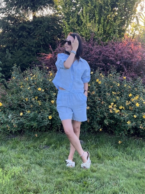 Lniana krótka koszula błekit