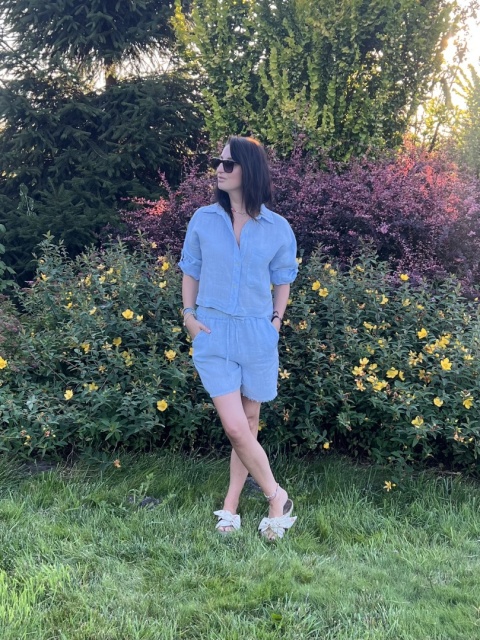 Lniana krótka koszula błekit