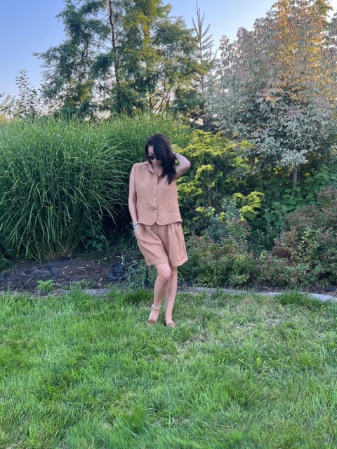 Komplet lniany miedziany