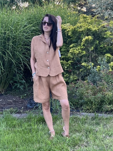 Komplet lniany miedziany