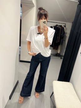 Koszulka z ozdobnym paskiem biel