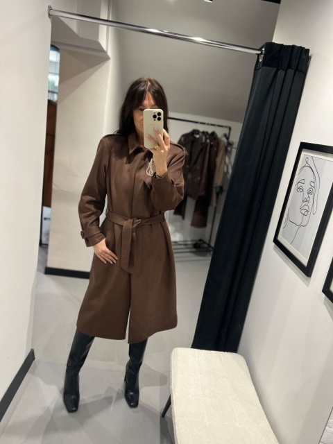 Płaszcz z eco zamszu czekolada