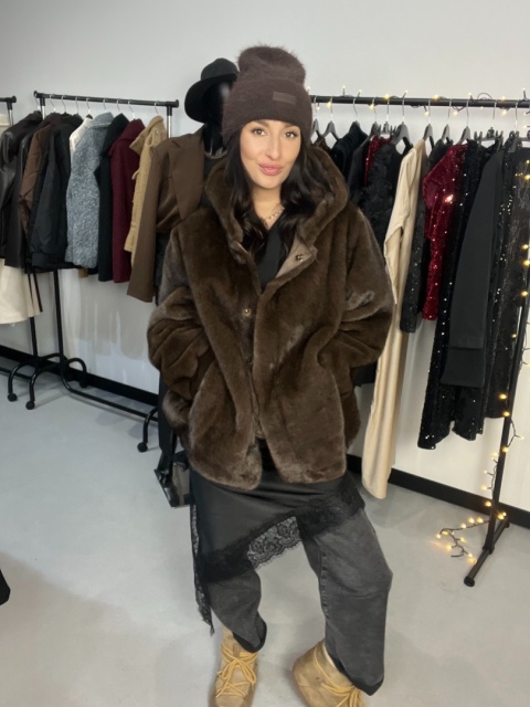 Futrzana kurtka czekolada