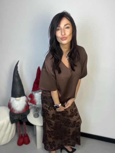 Koszulka z dekoltem V czekolada