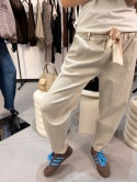 Lużne spodnie bawełniane beż