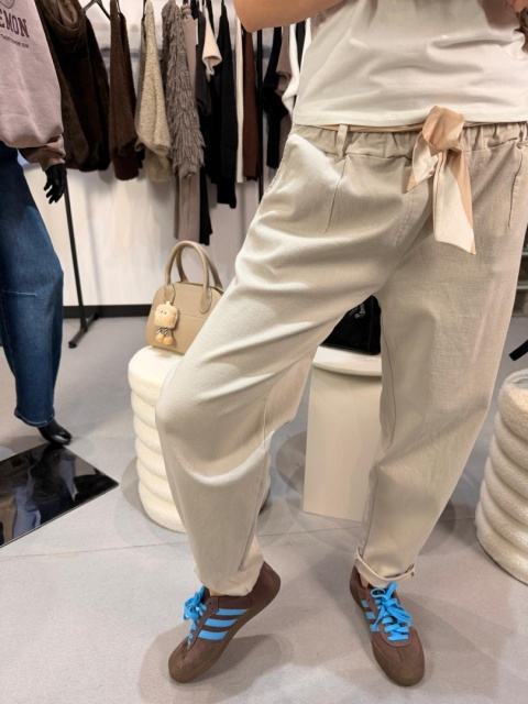 Lużne spodnie bawełniane beż