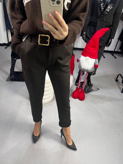 Spodnie z ozdobnym paskiem czekolada