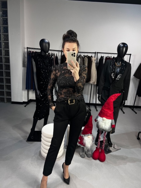 Spodnie z ozdobnym paskiem czerń